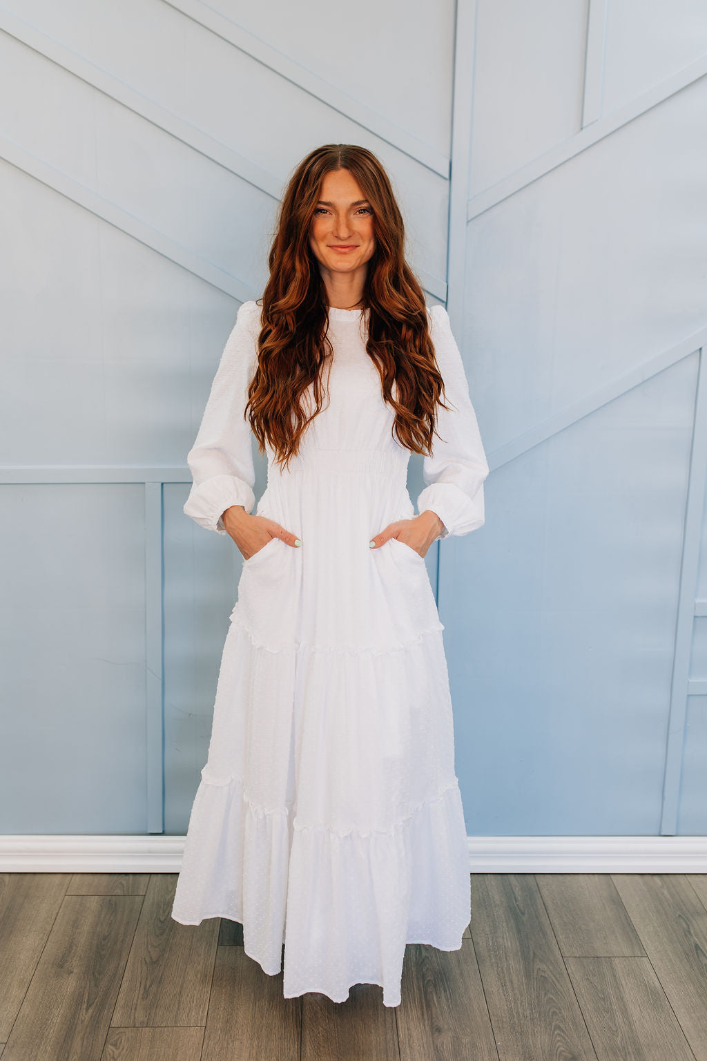 dressed in white Jane LDS Temple Dress
