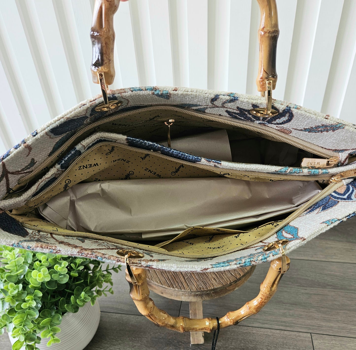 Multi Print Bag with wood handles