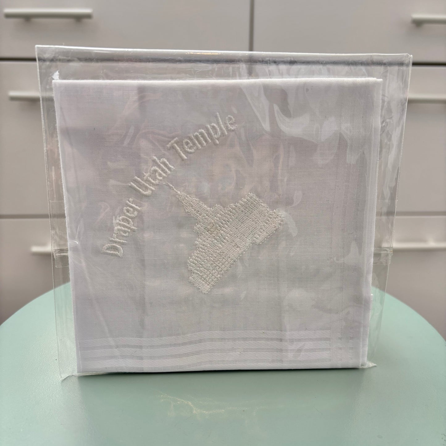 White hankie with embroidery.