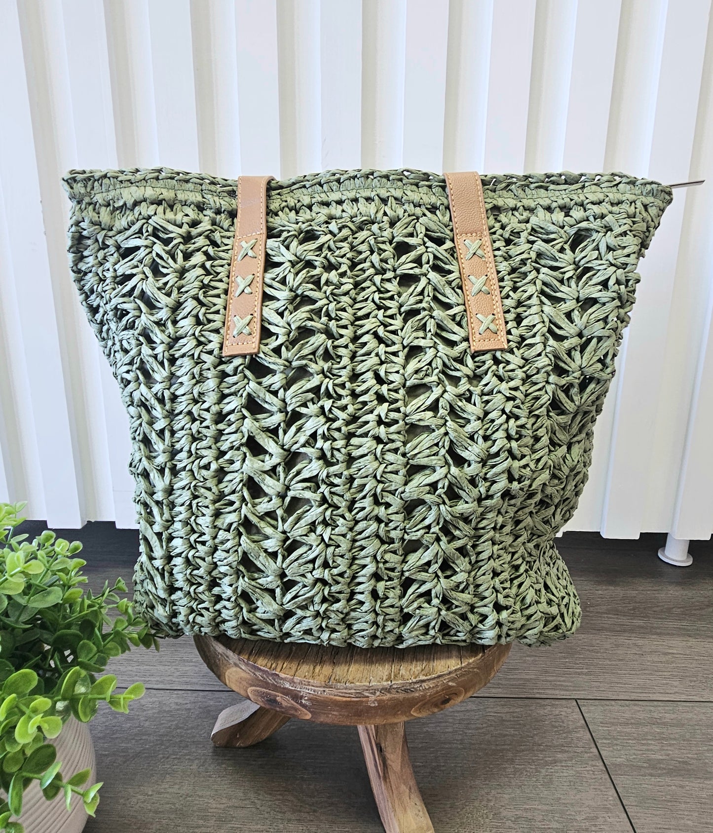 Straw Tote-Sage