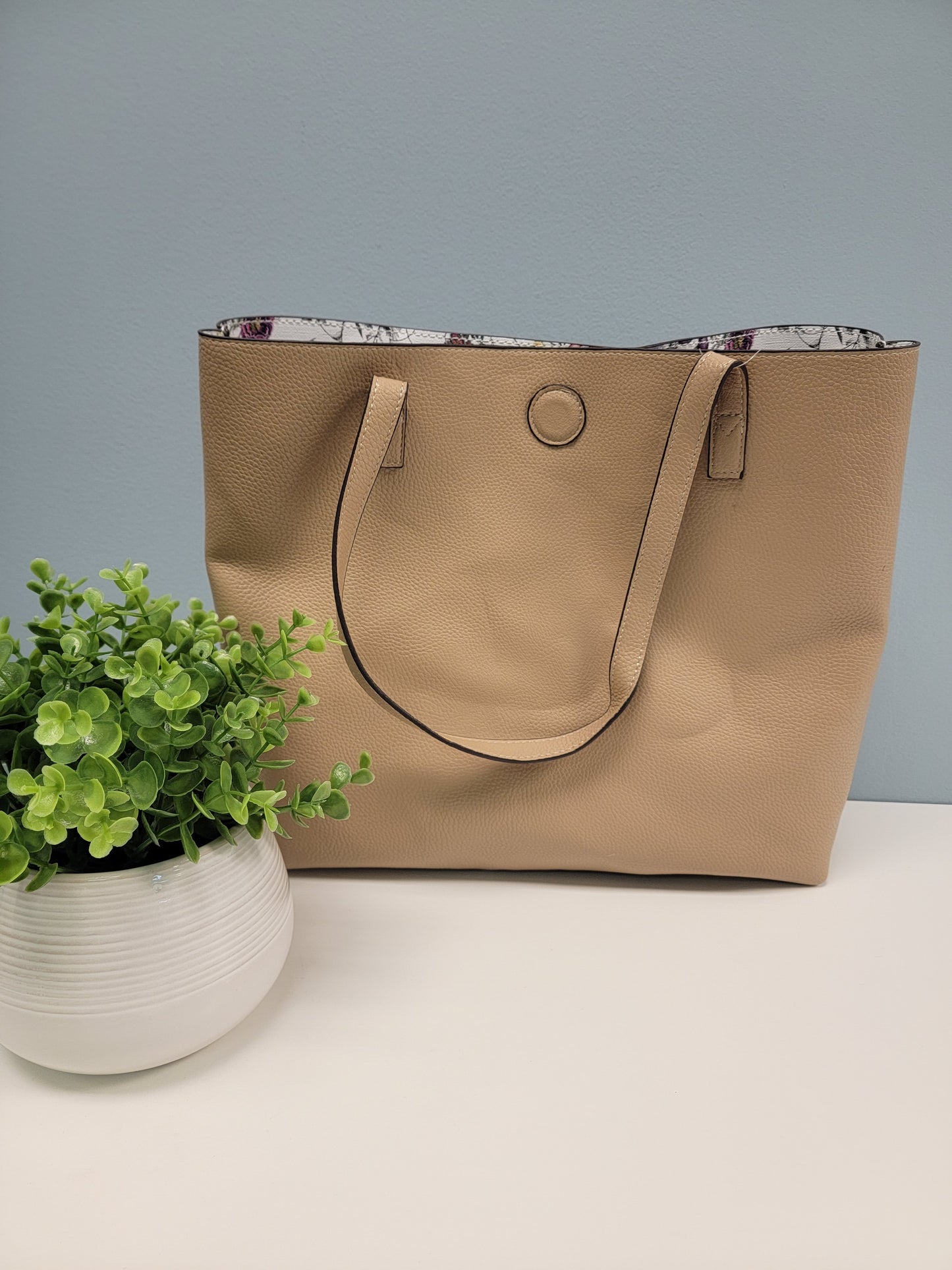 Reversable Tote White/Tan