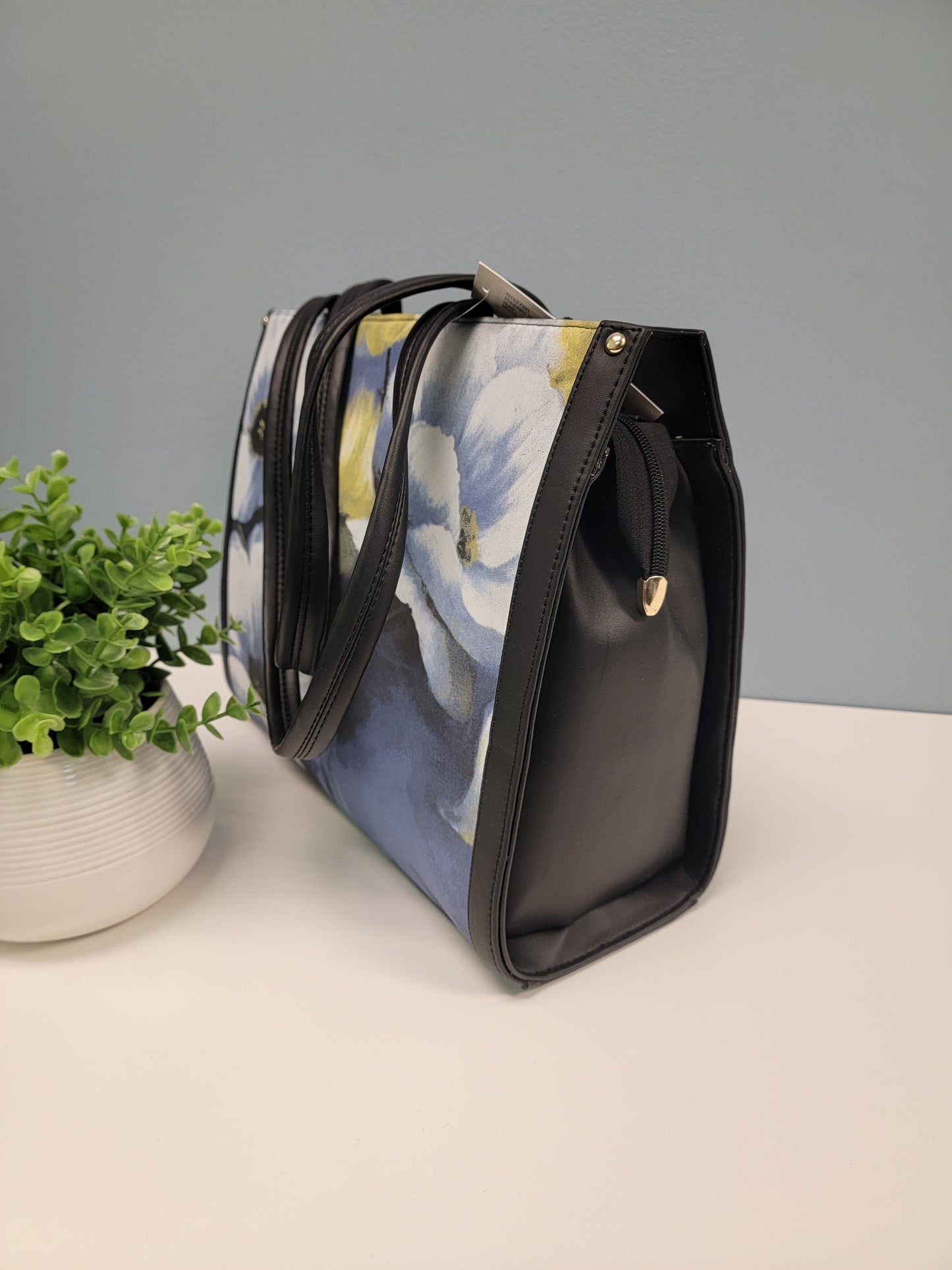 Black floral print bag